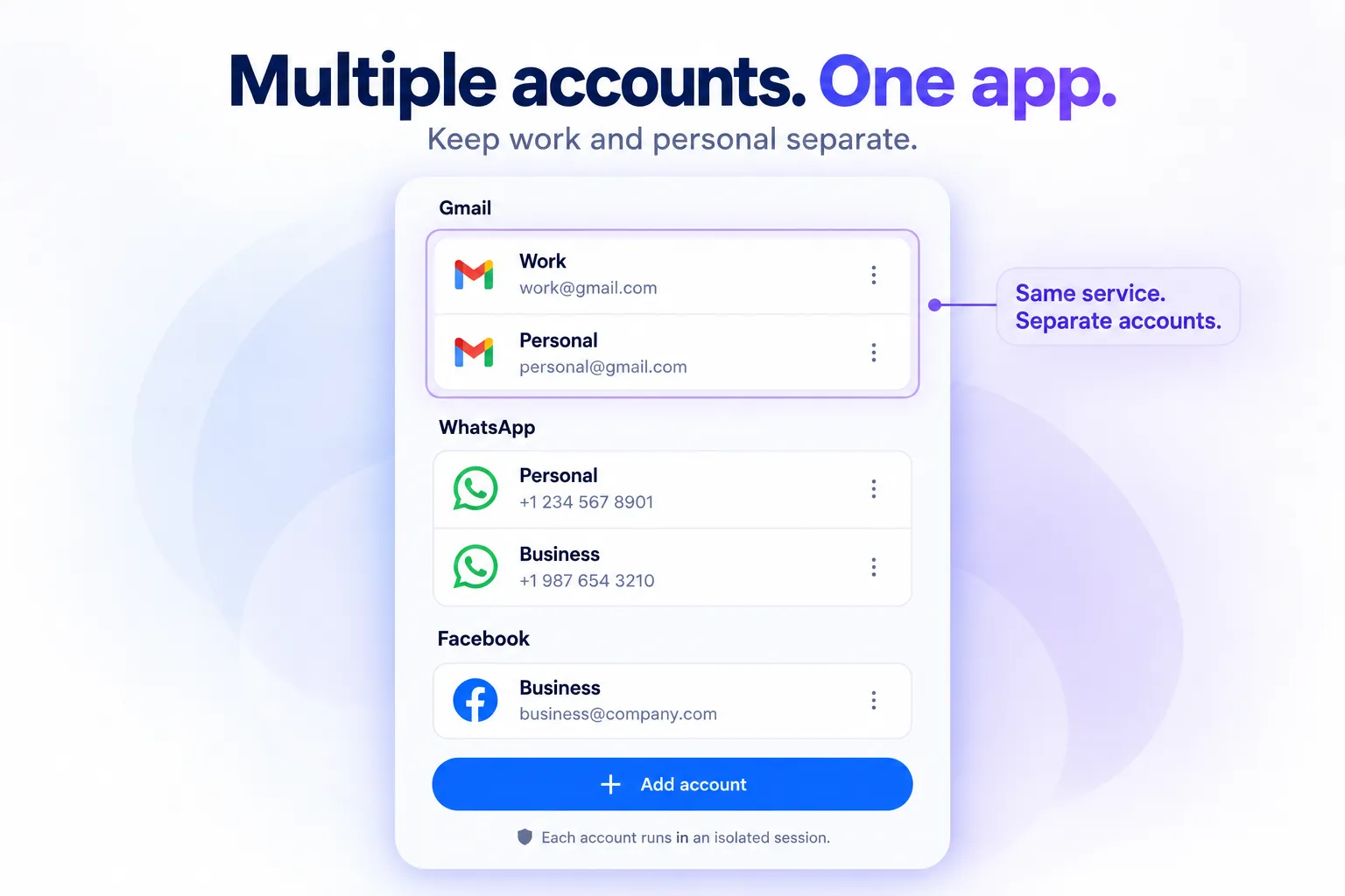 Multi-account isolation in OneAppDock