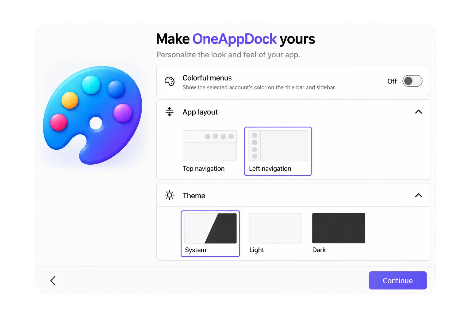 Personalization settings and themes